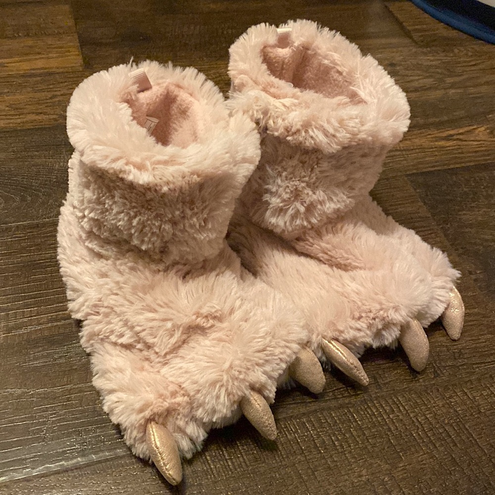 Carters pink dinosaur slipper booties toddler girl 9/10